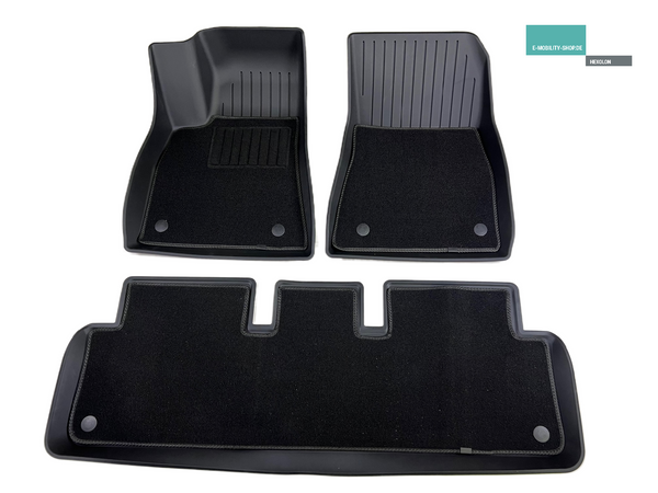 Tesla Model 3 Highland Luxus-Fußmatten-Set, 6-teilig - Gummimatte mit Velours-Auflage - E-Mobility Shop