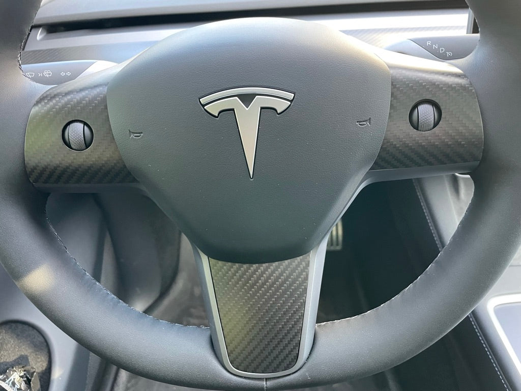 Tesla Model 3 and Y real carbon steering wheel cover - 3-piece set –  E-Mobility Shop